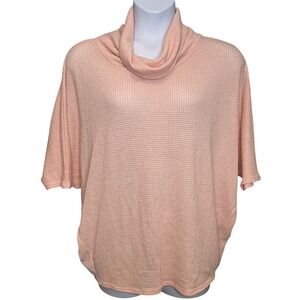 NO 11 LOS ANGELES Womens Pink Waffle Knit Cowl Neck Top Sz XL Boho Flowy Slouchy